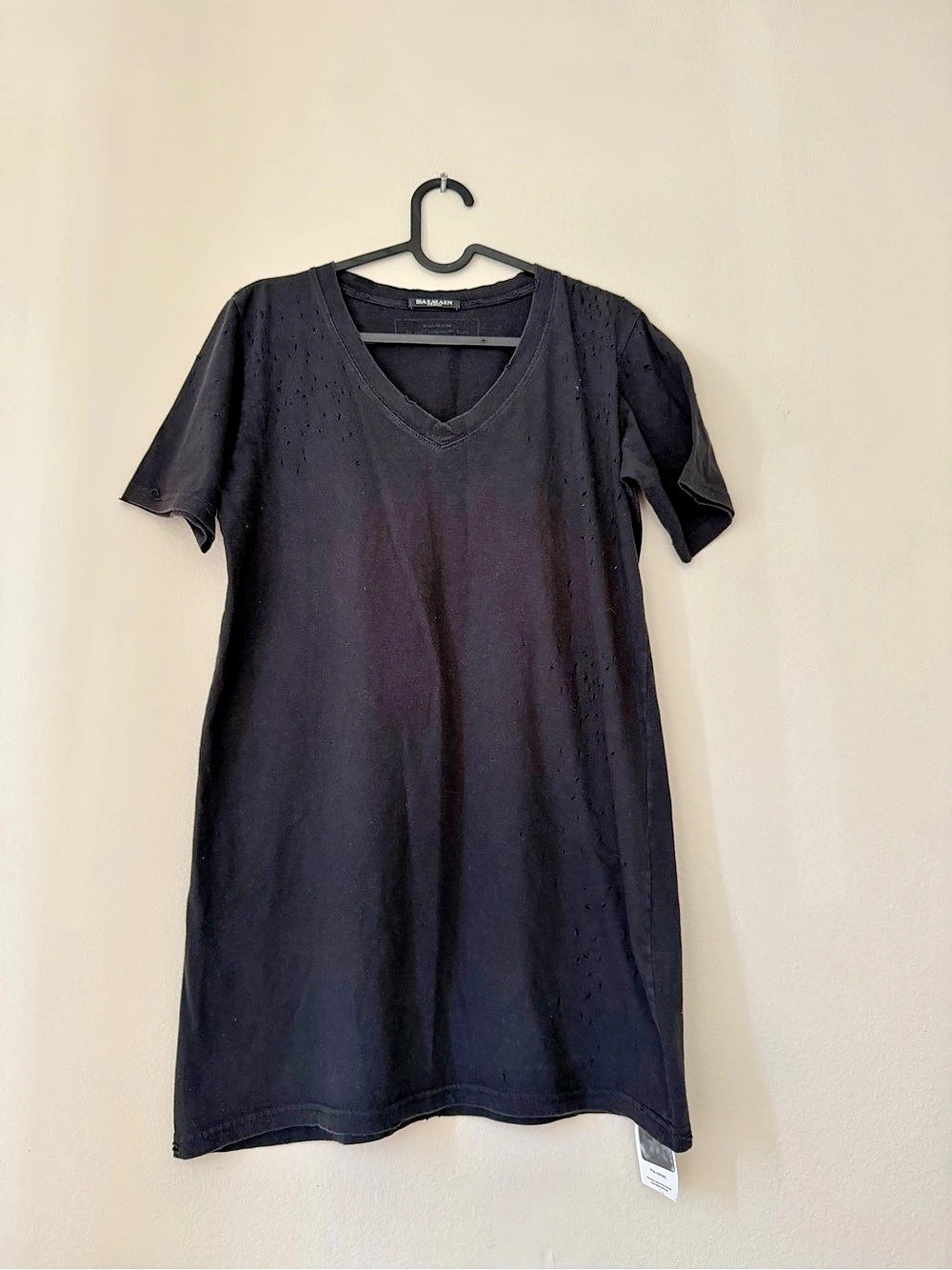 Balmain Paris Black Distressed Cotton Mini Dress Size 42